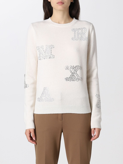 Shop Max Mara Cashmere Sweater With All-over Monogram In Camel