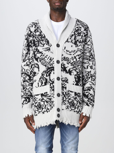 Philipp Plein Man Cardigan In White And Black Wool With Buttons | ModeSens