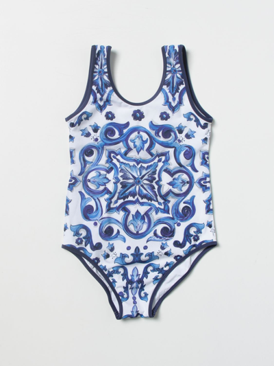 Shop Dolce & Gabbana One-piece Swimsuit With Majolica Print In Multicolor