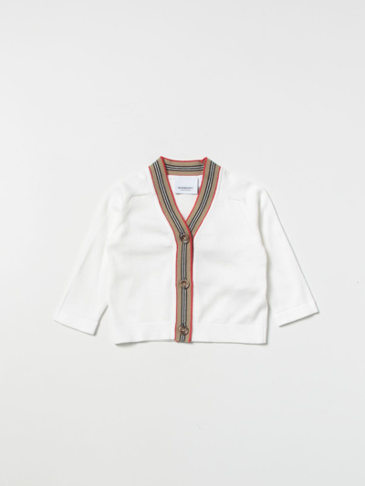 Shop Burberry Cotton Cardigan With Striped Pattern In Ivory