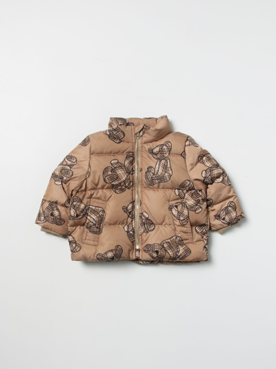 Shop Burberry Nylon Down Jacket With Thomas The Bear Print In Beige