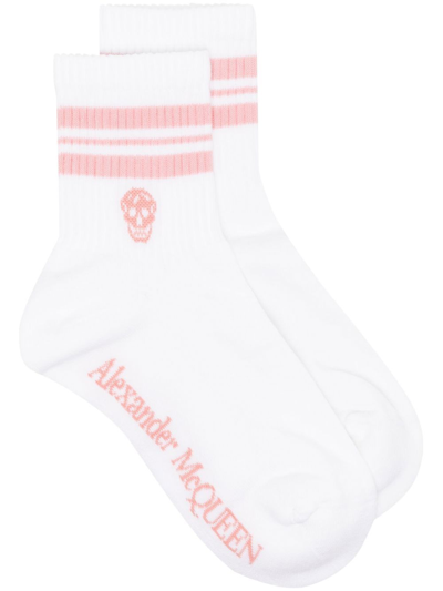 Shop Alexander Mcqueen Stripe Skull Socks In White