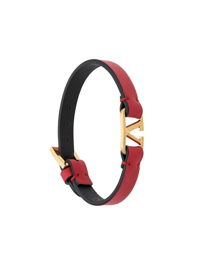 Shop Valentino Vlogo Singature Leather Bracelet In Red