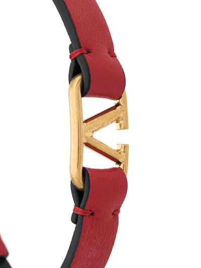 Shop Valentino Vlogo Singature Leather Bracelet In Red