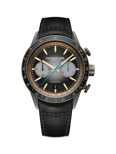 Shop Raymond Weil Men's Freelancer Titanium & Leather Chronograph Watch In Black