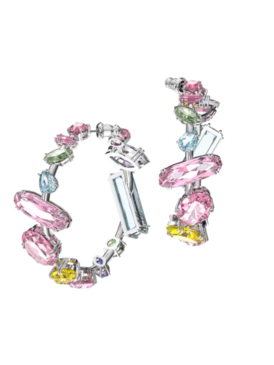 Shop Swarovski Women's Gema Multicolored  Crystal Rhodium-plated Hoop Earrings In Neutral