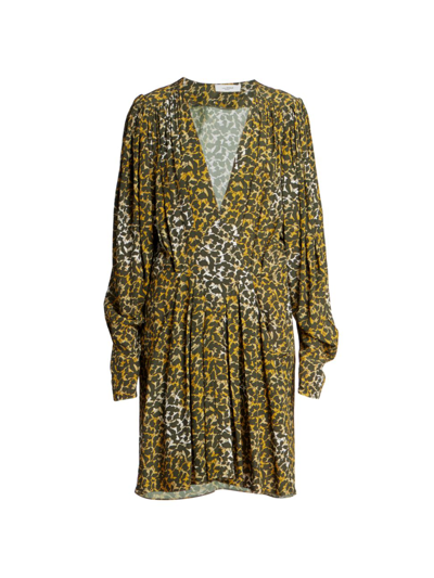 Shop Isabel Marant Étoile Women's Arone Long-sleeve Abstract-print Dress In Bronze