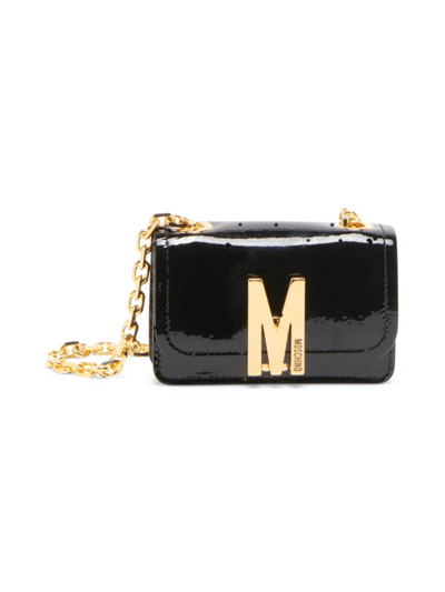 Shop Moschino Women's Patent Leather Shoulder Bag In Black