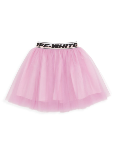 Shop Off-white Little Girl's & Girl's Logo Band Tulle Skirt In Pink Black