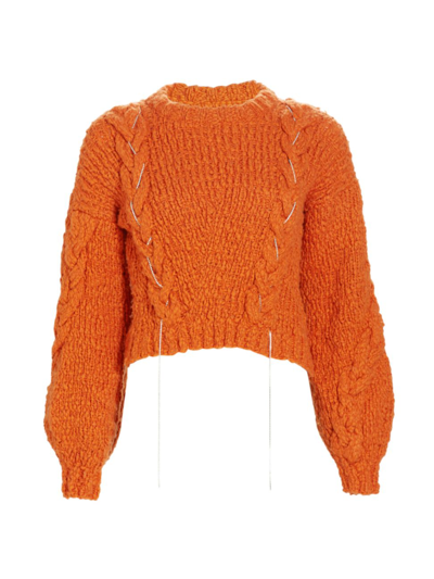 Shop Alejandra Alonso Rojas Women's Cecilia Crystal-embellished Wool-blend Cropped Sweater In Orange