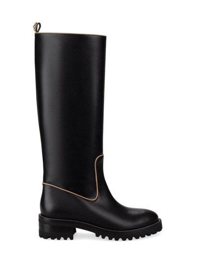 Shop Fabrizio Viti Women's Farrah Leather Knee-high Flat Boots In Black