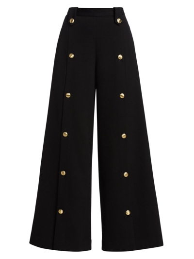 Shop Rosetta Getty Women's Virgin-wool-blend Button-front Wide-leg Pants In Black