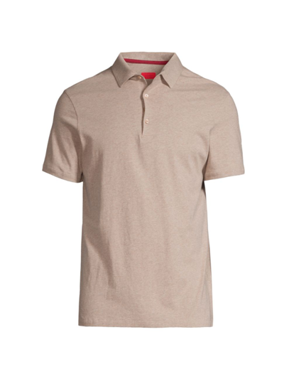 Shop Isaia Men's Heathered Cotton Polo Shirt In Taupe