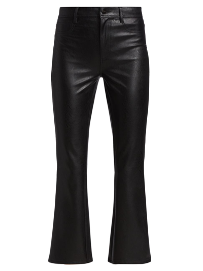 Shop Paige Women's Claudine High-rise Cropped Ankle Flare Faux Leather Jeans In Black