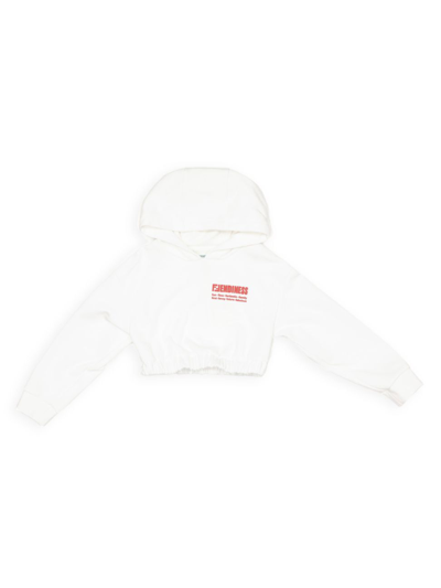 Shop Fendi Girl's Hooded Cropped Sweatshirt In White