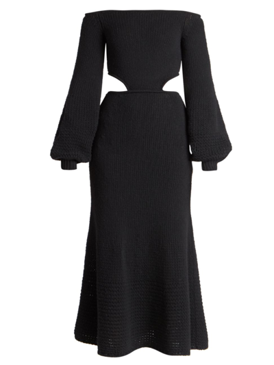 Shop Chloé Women's Wool-cashmere Cut-out Midi-dress In Black