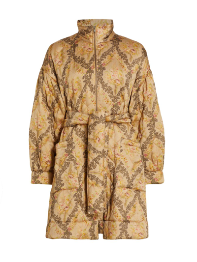 Shop Bytimo Women's Quilted Satin Belted Coat In Antique