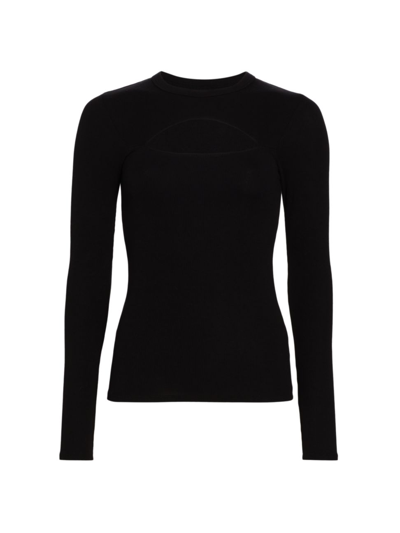 Shop Enza Costa Women's Silk Blend Rib-knit Cut-out Top In Black