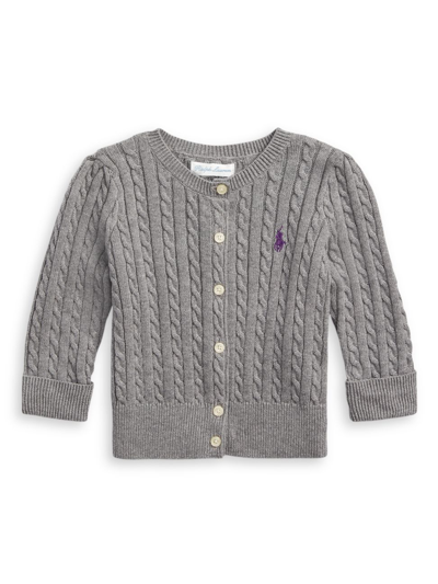 Shop Polo Ralph Lauren Baby Girl's Cable-knit Cotton Cardigan In Fawn Grey
