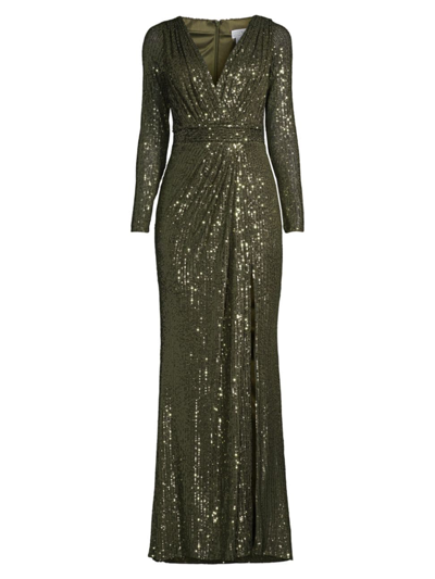 Shop Mac Duggal Women's Sequined Evening Gown In Olive