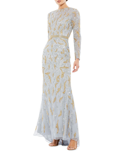Shop Mac Duggal Women's Illusion Sequin Gown In Platinum Gold