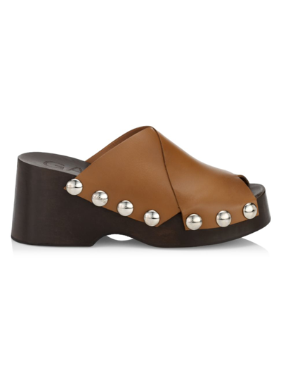 Shop Ganni Women's Retro Leather Platform Sandals In Tigers Eye