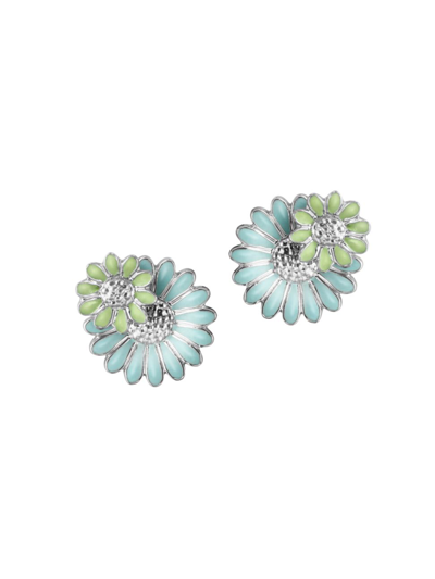 Shop Georg Jensen Women's Daisy Sterling Silver & Enamel Layered Stud Earrings In Blue Green