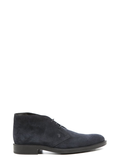 Shop Tod's Lace Up Desert Boots In Blue