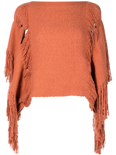 Shop Voz Fringe-detail Knitted Top In Orange
