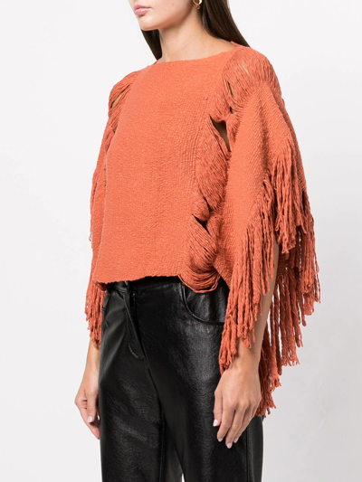 Shop Voz Fringe-detail Knitted Top In Orange