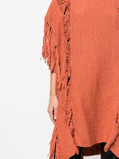 Shop Voz Fringe-detail Long Top In Orange