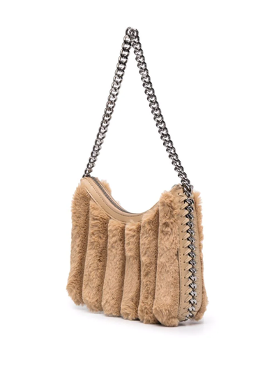 Shop Stella Mccartney Falabella Faux-fur Zip Shoulder Bag In Neutrals