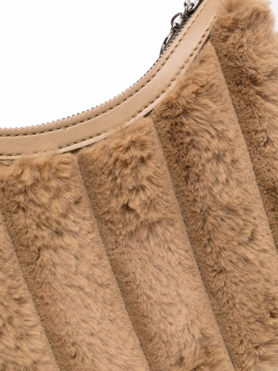 Shop Stella Mccartney Falabella Faux-fur Zip Shoulder Bag In Neutrals
