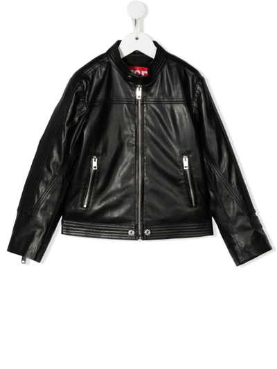 Shop Diesel Leather-effect Bomber Jacket In Black