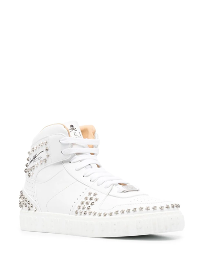 Shop Philipp Plein Stars Leather High-top Sneakers In White