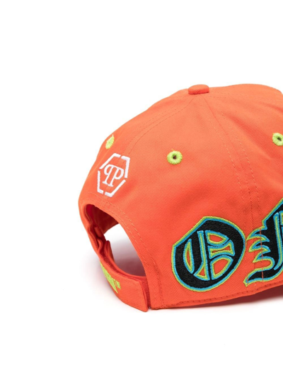 Shop Philipp Plein Logo-embroidered Baseball Cap In Orange