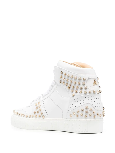 Shop Philipp Plein Stars Leather High-top Sneakers In White