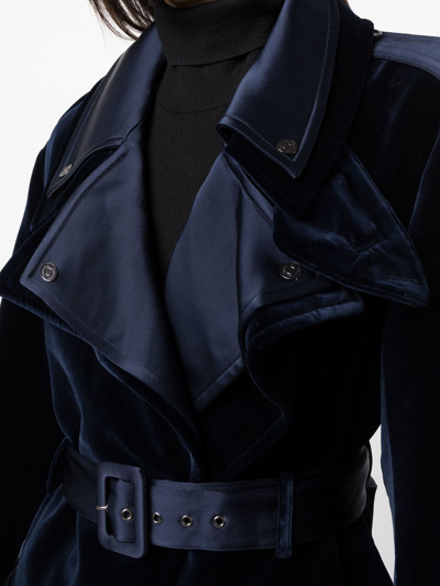 Shop Tom Ford Belted Velvet Trench Coat In Blue