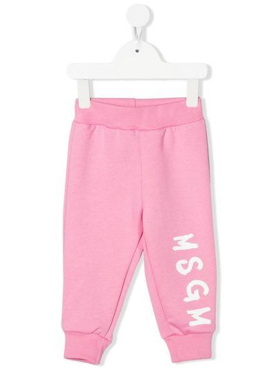Shop Msgm Logo-print Slip-on Track Pants In Pink