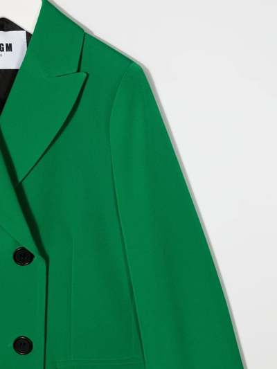 Shop Msgm Peak-lapels Double-breasted Blazer In Green