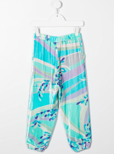 Emilio Pucci Junior Abstract-print Velvet Trousers In Blue