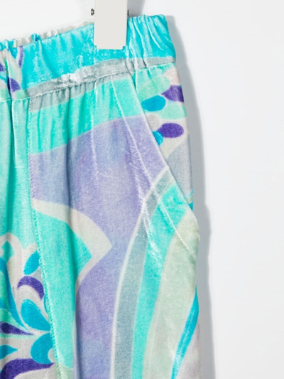 Shop Emilio Pucci Junior Abstract-print Velvet Trousers In Blue