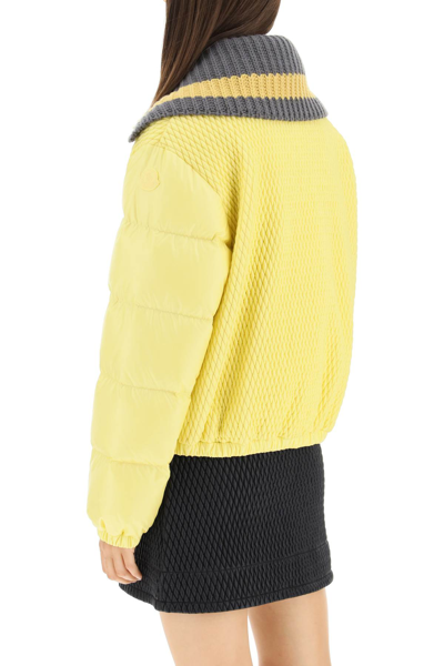 Shop Moncler Apront Short Down Jacket In Yellow,grey
