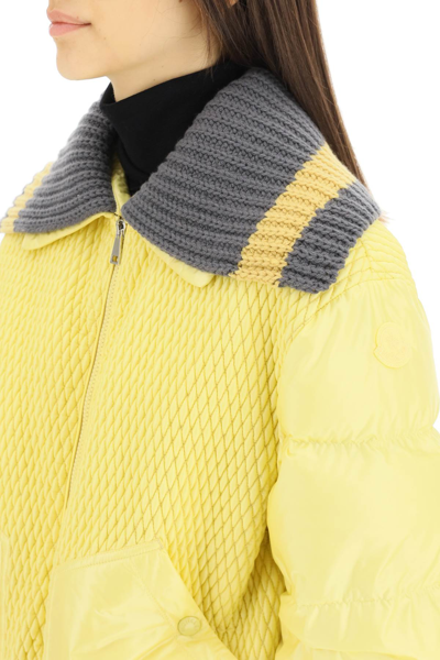 Shop Moncler Apront Short Down Jacket In Yellow,grey