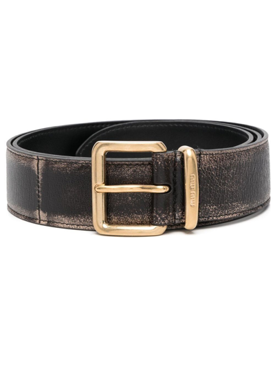 Miu Miu Distressed Leather Belt In Nero