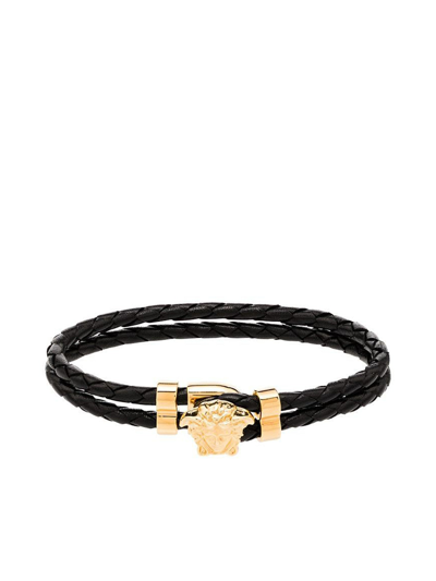Shop Versace Medusa Head-embellished Leather Bracelet In Black