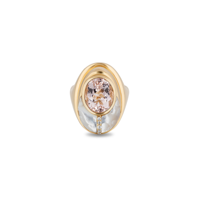 Shop Mason And Books Love Bug Ring In Yellow Gold,morganite,mother Of Pearl
