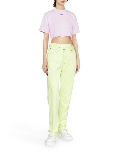 Shop Off-white Off Stamp Cropped T-shirt In Pink & Purple