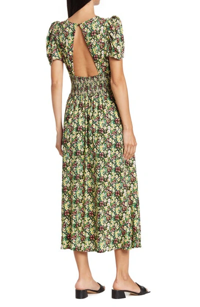 Shop Afrm Jamie Print Open Back Short Sleeve Dress In Green Garden