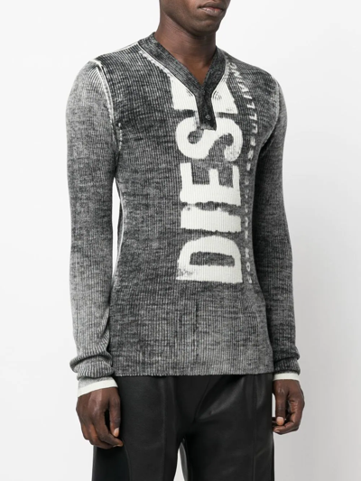 Shop Diesel K-atullus Long-sleeved Ribbed T-shirt In Grey